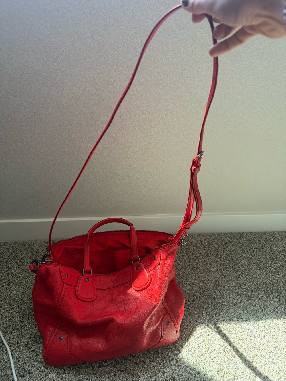 Coach Red Leather Convertible Satchel with Strap - Picture 8 of 9